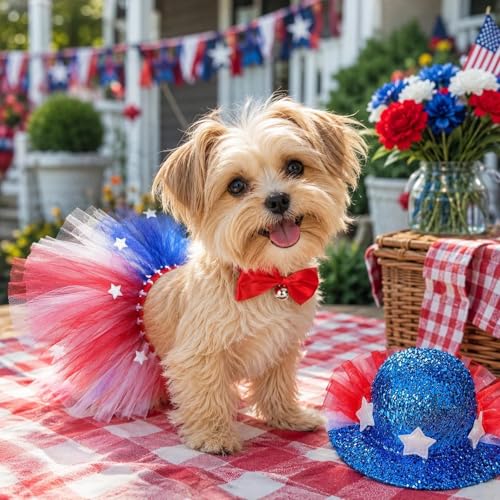 Disfraz patriótico para perro talla M con tutú y sombrero miniatura 4