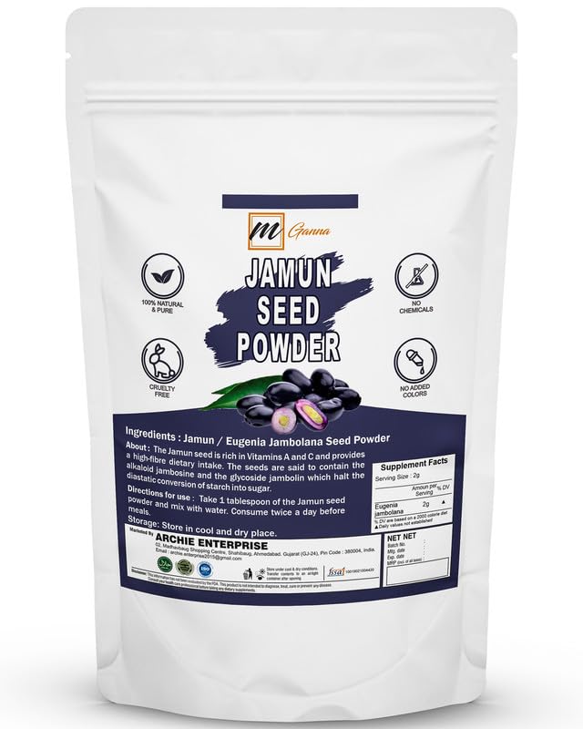 Semilla de Jamun 100% naturalEugenia Jambolana Polvo para una piel suave y radiante y cuidado de la salud, 0.5 libras  227 GMS
