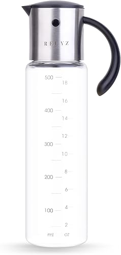 Botella dispensadora grande de aceite de oliva, dispensador de aceite de vidrio de 17 onzas para cocina con boquilla de acero inoxidable sin goteo,