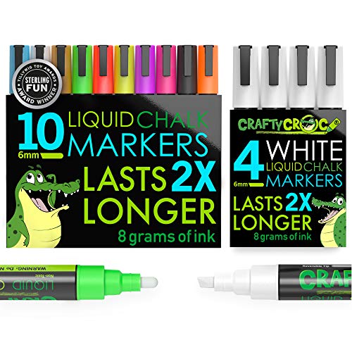 10 Neon AND 4 White Medium Tip Chalk Markers Bundle