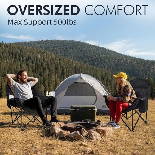 Image of Oversized Camping Chair for Adults 2 Pack - Heavy Duty Outdoor Padded Chair
