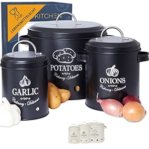 HIKITCHEN Vorratsbehälter Set I Perfekt als Kartoffeltopf, Knoblauchtopf und Zwiebeltopf I Die stilvollste Art für noch…
