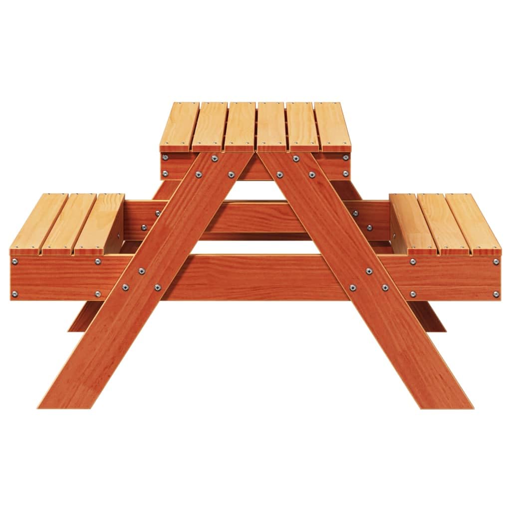 Tavolo da picnic per esterni, tavolo da picnic per bambini marrone cera 88 x 97 x 52 cm in legno massello di pino