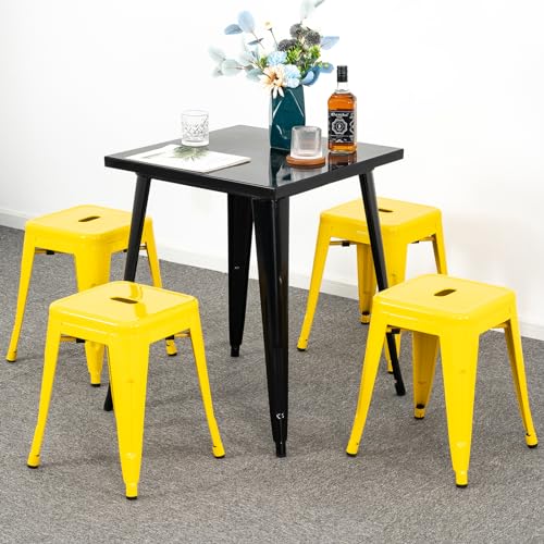 Image of 18 Inch Metal Stools Set of 4, Stackable for Indoor Outdoor, Yellow