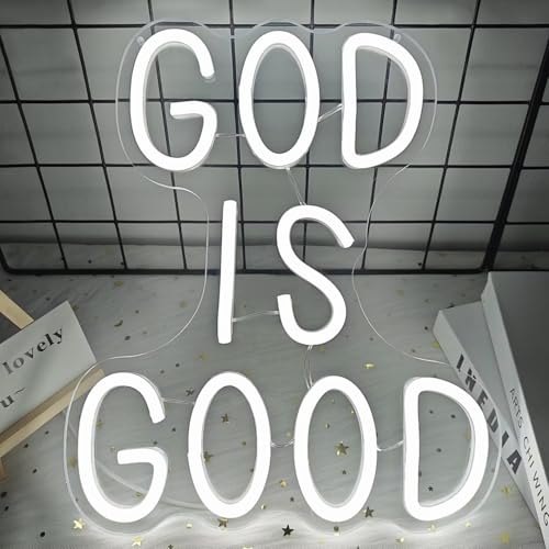 Image of God is Good Neon Sign Preppy Room Decor Jesus Led Neon Light Sign God Is Good Christian Wall Decor Aesthetic Light Up Sign for Home Bedroom Religious Church Events Easter Gift Decoration