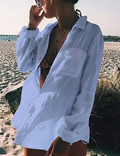 Image of Bsubseach Women Long Sleeve Button Down Shirts Blouses Swim Beach Cover Up