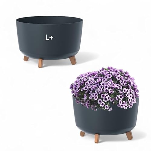 MELTOM Blumentopf Schale mit Füßen Einsatz Blumenschale Kräutertopf Übertopf, 39 cm x 27 cm (Anthrazit)