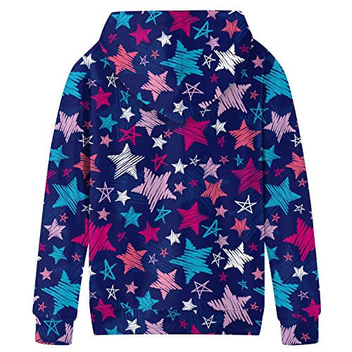 Fanient Girls Full Zip Hoodies Star Hooded Sweatshirt Blue Long Sleeve Jacket Fashion Hoody With Pockets Size 10-12 #TOP1