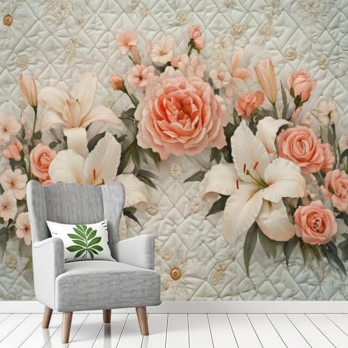 Papier peint fleurs lys 3D rose intissé de qualité supérieure - 5