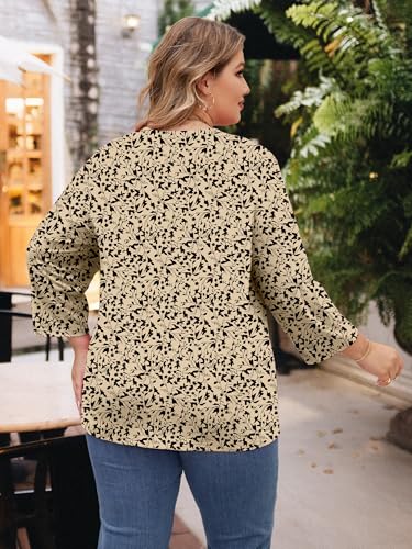 Image of Chulianyouhuo Womens Plus Size Tops 3 /4 Sleeve Casual T Shirts | Crew Neck, Pleated Blouse Tee, Dressy Casual Shirts, Loose Fit Tunic Tops, Soft Fabric, Going Out Outfits