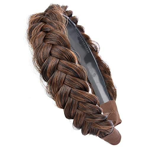 Gledola Wide Braided Headband With Teeth Braids Hairband With Tooth Synthetic Hair Band Plaited Hairband For Women (W-Auburn)