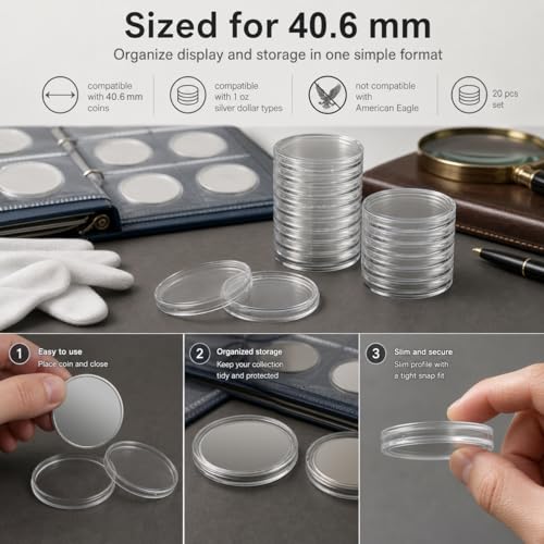 Porta monedas acrílico transparente de 40.6mm, pack 20 piezas miniatura 3