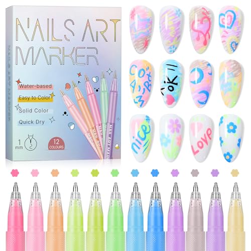 Image of SAVILAND Nail Art Pens Set: 12 Colors Quick-Drying Ballpoint 3D Nail Polish Pens Paint Markers for Nail Art Painting, Dotting, Liner & Detailing Design, Beginner-Friendly DIY Manicure Tools Kit