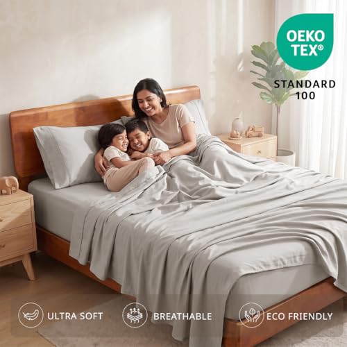 Image of LANE LINEN 100% Organic Cotton Bedsheet for Double Bed Queen Size - Silver | GOTS Certified, Percale Weave, 90x100 inches, Soft & Breathable, Machine Washable, Includes 2 Pillow Covers
