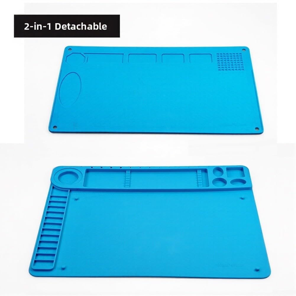 Lötmatte Silikon Hitzebeständig 48x36cm, Rutschfeste Reparaturunterlage für Lötstation, für ideal für Elektronik-Reparatur an Handy, Uhr und Computer, Blau