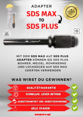 Werhe® SDS max to SDS Plus Adapter. SDS Max Adapter high Quality with SDS Plus Adapter, Drill Chuck Adapter - Image 4