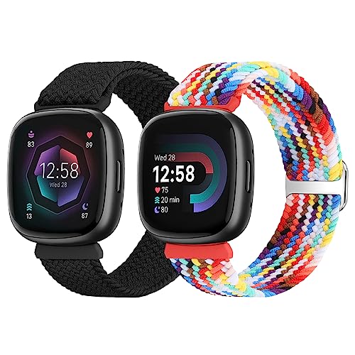 SHIJZWD 2Packs Elastic Braided Straps Compatible with Fitbit Versa 4/3