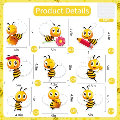 Image of Vuzvuv 90Pcs 5In Bee Paper Cutouts with 180Pcs Glue Points,Bee Cut Outs Bulletin Board Decorations for Birthday Party Theme Decor Supplies