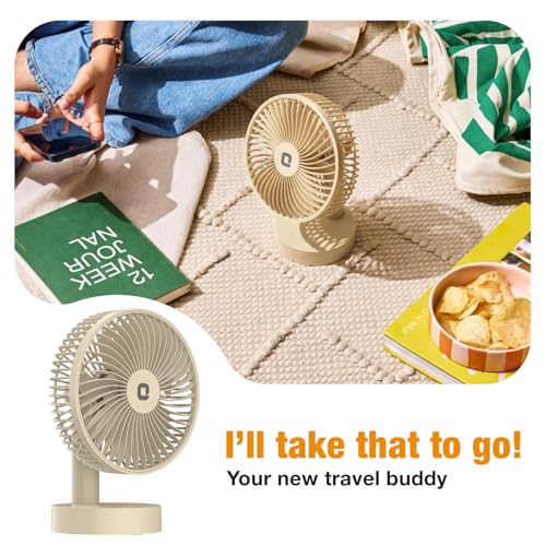 Image of Orient Electric Elfie Rechargeable Personal Fan | 90 Adjustable Airflow | 1800 mAh Battery | 4 Speed Modes | Quiet Operation | USB Type-C Charging | Compact Mini Fan (Beige)