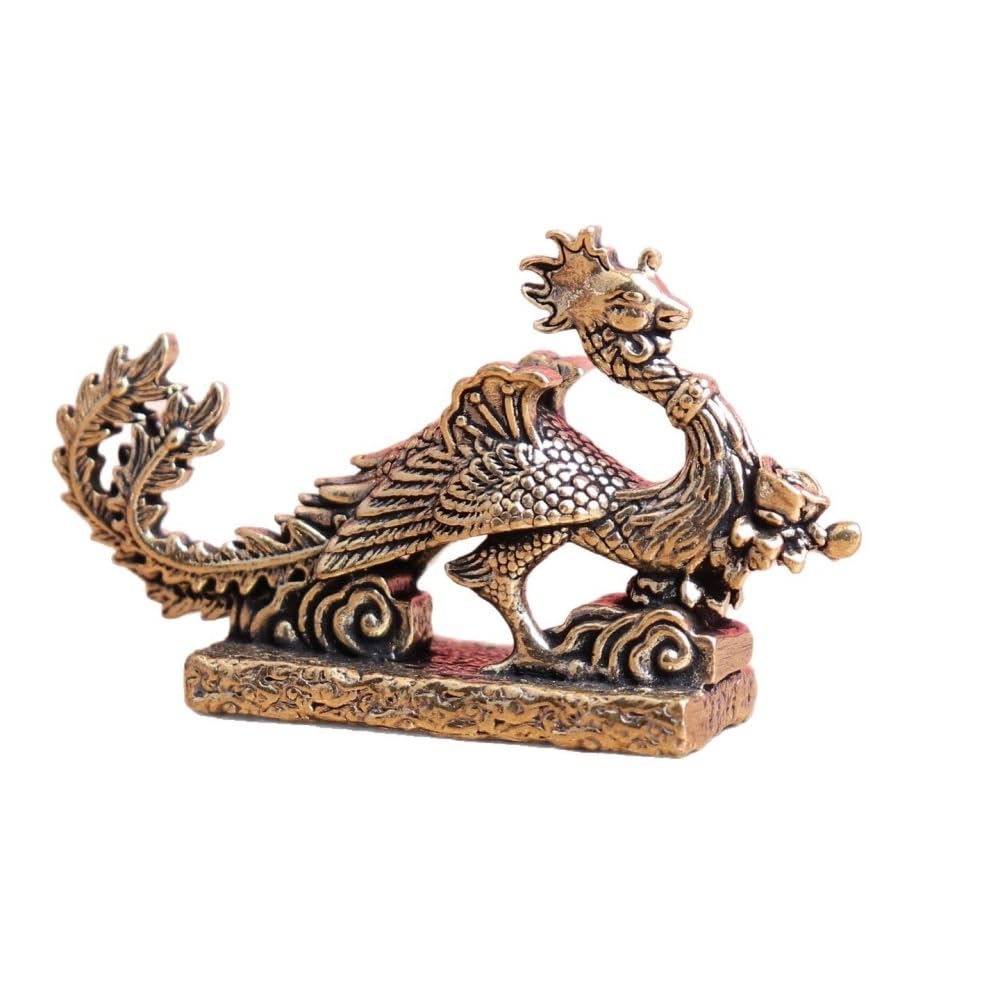 Huffa Brass Pure Phoenix Dragon Tea Pet Ornament, Copper Auspicious Sculpture Home Decor