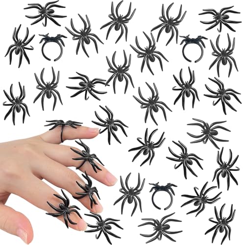 KOMIDK 100 Pieces Spider Rings Halloween Plastic Spider Ring