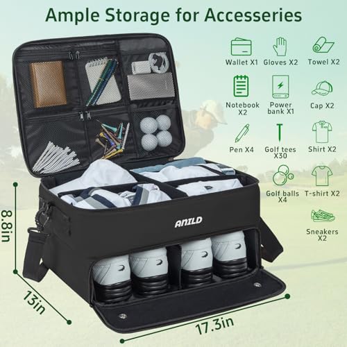 Image of ANILD Golf Trunk Organizer, 2 Layer Golf Storage Case with Separate Ventilated Compartment for 2 Pair Shoes, for Balls, Tees, Clothes, Gloves, Accessories, Golfer Gifts