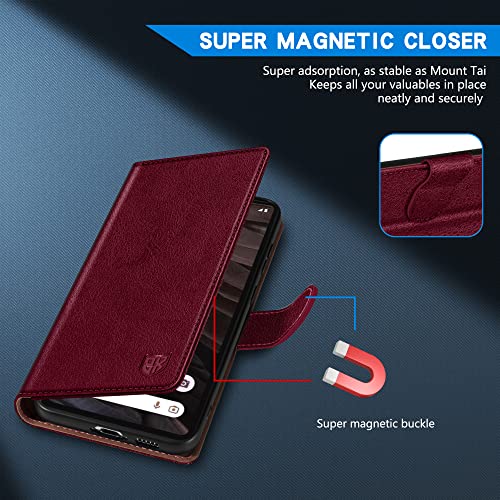 Image of ZZXX for Google Pixel 7a Wallet Case Magnetic Closure 6.1 inch,Wine Red