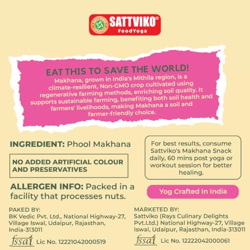 Image of Sattviko Premium Raw Plain Phool Makhana | Fox Nuts | Healthy Crunchy Snack | Gluten-Free, Protein-Rich, Low-Calorie Superfood | Ideal for Fasting & Guilt-Free Snacking (400 gm - Pack of 1)