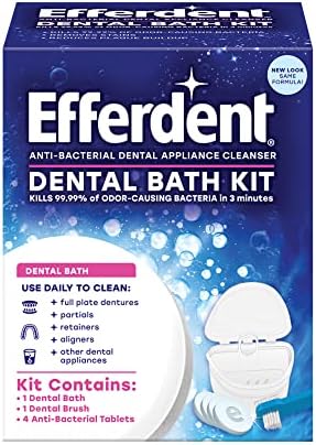 Efferdent Denture Bath Cleanser Kit Denture Bath Case, 1 Brush and Denture Cleansing Tablets, 4 Count