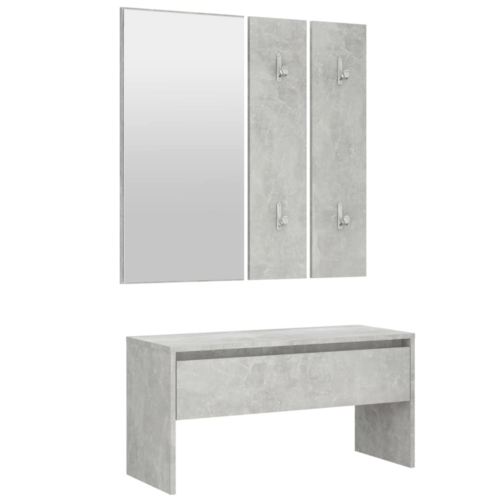 Festnight Conjunto de Muebles Entrada con Espejo,Cajón, Perchero y Zapatero Recibidor Madera Set de 4 Piezas para Pasillo Vestíbulo (Gris hormigón)