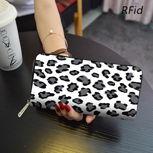 Image of RFID Blocking Leather Wallet for Women - Large Capacity Zip Around Clutch with 8 Card Slots,32 Cash Pockets & Coin Zipper,Leopard Print
