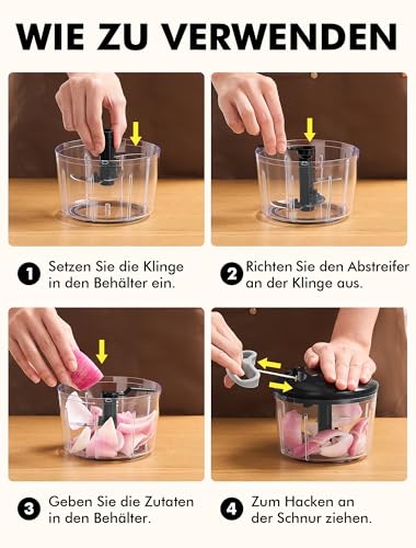 GDL Zwiebelschneider, 800ML Zwiebel Zerkleinerer mit Edelstahlklingen, Multizerkleinerer Gemüseschneider für Gemüse, Obst, Nüsse, Knoblauch, Babynahrung. (Schwarz) 6