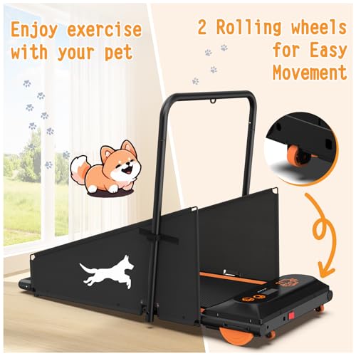 14.2\" W Dog Treadmill for Small Dogs, 220 lbs Weight Capacity, Pet Exercise Machine with Remote Control, Quiet 1.5HP Motor for Indoor Training, Running Belt with 2 Rolling Wheels, Black & Orange - Thumbnail 5