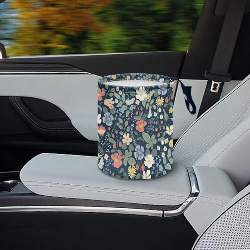 Image of Floral Leaf Car Garbage Can Mini Car Trash Bin Hanging Headrest with Adjustable Buttons Multipurpose Car Organizer