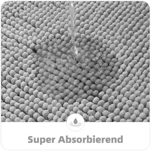 OLANLY Chenille Badematte rutschfest Badezimmerteppich Weich Badteppich Saugfähige Badvorleger Waschbar Duschvorleger für Badezimmer, 40 x 60 cm, Hellgrau
