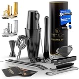 EMPATION Cocktail Shaker Schwarz, 14-teiliges Cocktail Set mit 825ml Boston Shaker, Cocktail Zubehör inklusive Rezeptkarten, Bar Set für Anfänger & Profis, Cocktailshaker Set als Präsent geeignet
