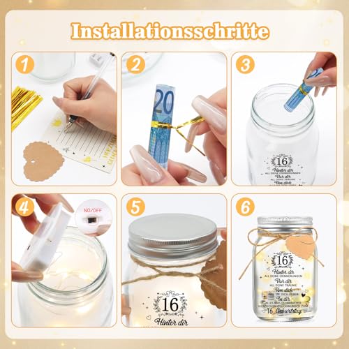 Shining She 16 Geburtstag Mädchen Junge, LED Flaschenlicht Geldgeschenke Geburtstag 16, Geldgeschenke Verpackung Geburtstag,16.Geburtstagsgeschenk Leuchtflasche Geschenkideen Flaschenlicht mit Spruch