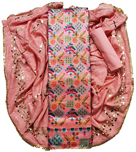 Image of AAHIRA Women's Printed Chanderi Unstitched Salwar Suit Dress Material With Sequins Work Dupatta(Free Size)