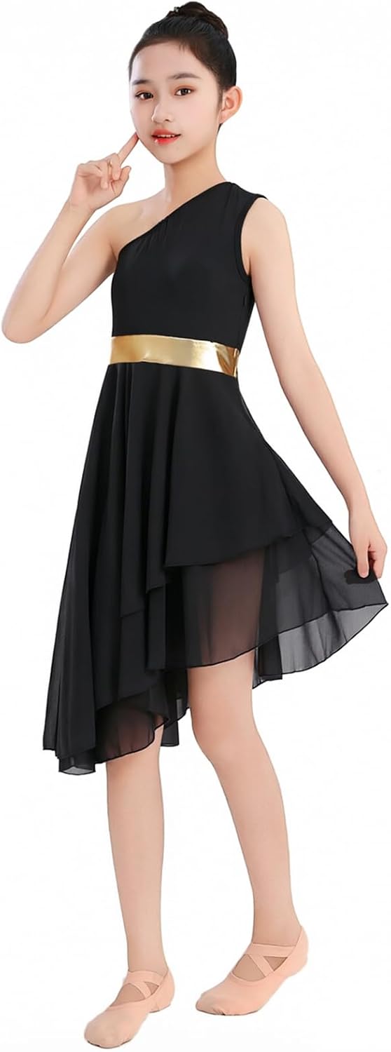 One-Shoulder Tunic Dress,Praise Dance Dress Girls, Golden Worship Liturgical Lyrical Dance Costume Dance Costume
