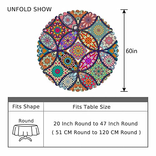 Aoyego Boho Floral Table Cloth Mandala Flowers Henna Vintage Lace Geometry Ethnic Floral Round Tablecloth 60 Inch For Dining Room, Party, Banquet #TOP3