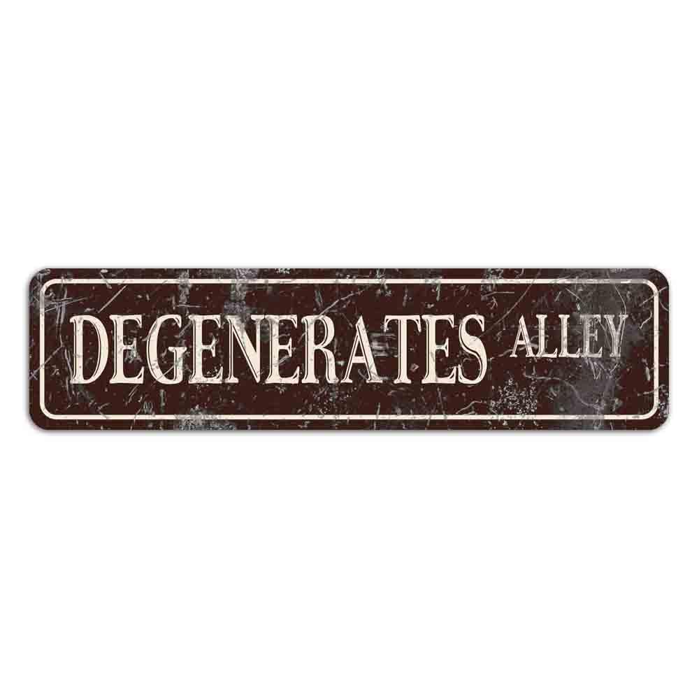 peiyeety Vintage Metal Tin Sign Decorative Wall Art Degenerates Alley Themed Sign, Rustic Style, Durable Waterproof Rustproof, For Home, Funny Decor, Man Cave, Easy To Mount, 4x16 Inch