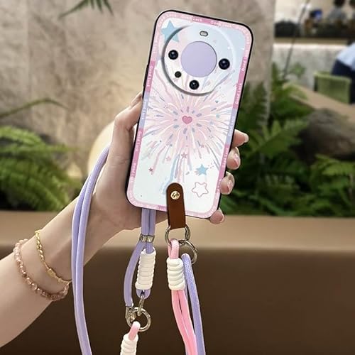 Phone Case Compatible with Huawei Mate60, protective Cute Lanyard Graffiti Crossbody Necklace Waterproof Soft case Design Silico