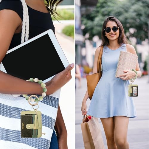 Image of COOLANS Silicone Bracelet Wristlet Wallet Credit Card Holder RFID ID Window Key Ring Tassel Slim Wallet Women Keychain Purse
