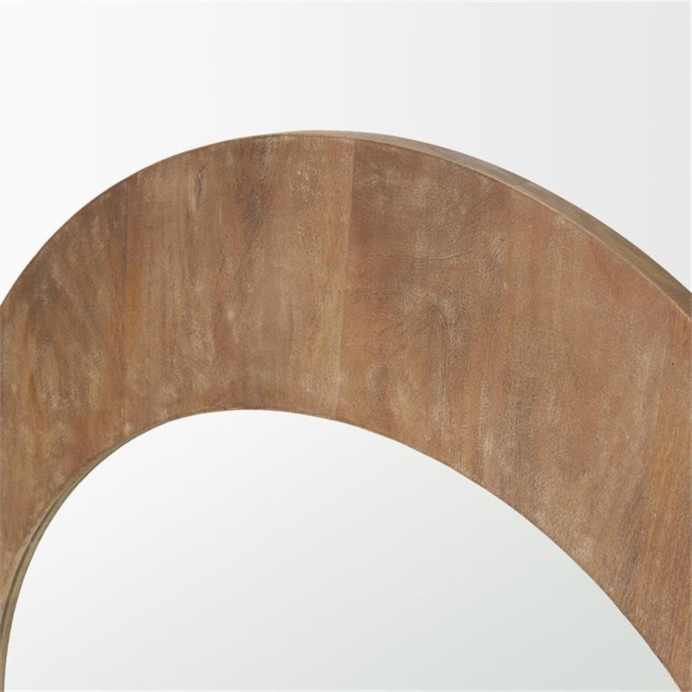 Pemberly Row Light Brown Arched Wood Wall Mirror, 30x48 in, Solid Mango Wood with Gold Finish, Mid-Century Style, Decorative Mirror for Living Room, Bedroom, or Entryway