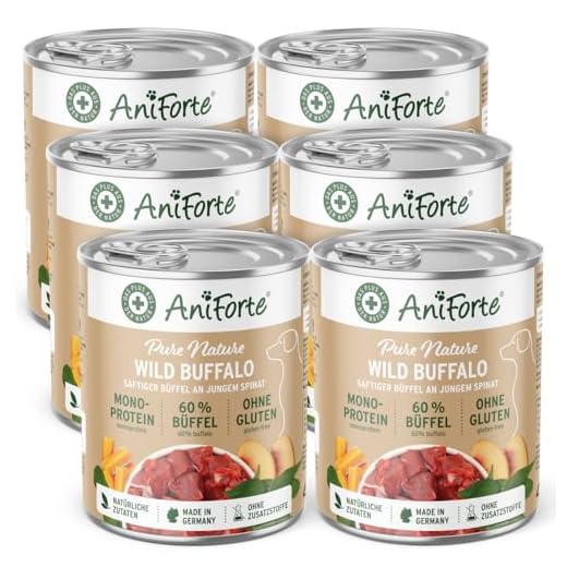 AniForte Hundefutter Nass WildBuffalo 6 x 400g – Nassfutter für Hunde, Frisch vom Büffel, hoher Fleischanteil, Gemüse & Früchte, Natürliches Hundenassfutter mit Extra viel Fleisch, glutenfrei