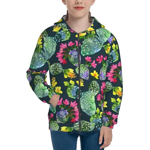 Watercolor Cactuses Kids Pullover Hoodies Boys Zip Up Sweatshirts Girls Athletic Clothes with Pocket3