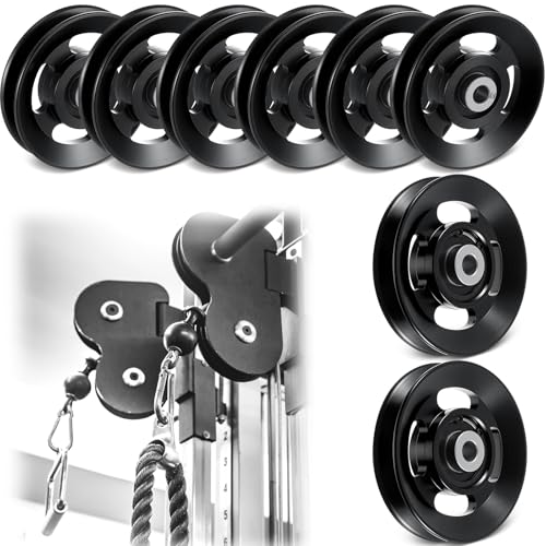 Soulchen 2/4/6/8/10/12 Pcs Aluminum Pulleys for Cable Machine Sets, 90mm / 95 mm Aluminum Alloy Bearing Gym Pulley Wheel for Home Gym Equipment Exercise Pulldown Attachments(90 mm,Black,6 Pcs)