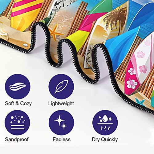 Sxchen Beach Towel Oversized 36"X72" Thin Lightweight Extra Large Absorbent Quick Dry Sand Free Plush Cool Hawaiian Print Summer Colorful Surfboard Coast Sea View Coconut Palm Seashell #TOP2