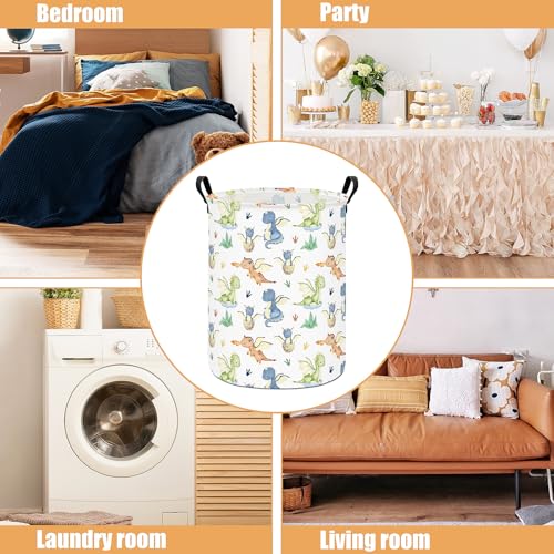 Image of Dinosaur Laundry Basket Canvas Fabric Collapsible Organizer Basket for Storage Bin Toy Bins Gift Baskets Bedroom Clothes Children Nursery Hamper (Parent-Child Dragon)