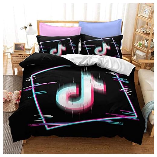 NBAOBAO Tik Tok sängkläder set tvillingstorlek för barn tonåringar 3D-tryckt musik påslakan sängdekor med 2 örngott (tik Tok-1,140 x 210 cm 80 x 80 cm x 2)